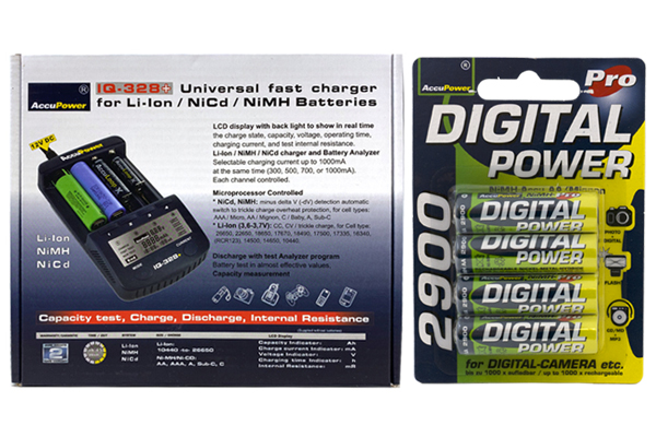 IQ-328 AA / AAA LCD Charger & 4 AA AccuPower NiMH Batteries (2900 mAh)