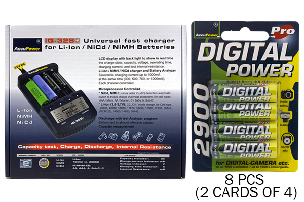 IQ-328 AA / AAA LCD Charger & 8 AA AccuPower NiMH Batteries (2900 mAh)