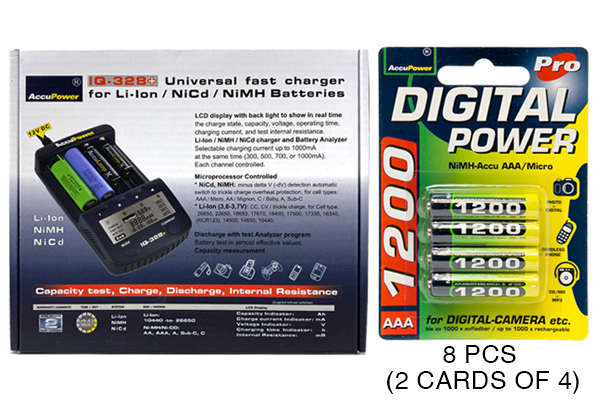 IQ-328 AA / AAA LCD Charger + 8 AAA NiMH AccuPower Micro Batteries (1200 mAh)