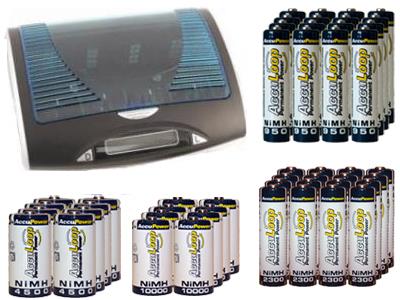 Super Universal LCD Battery Charger + 16 AA (2600 mAh) + 16 AAA (1100 mAh) + 8 C (4500 mAh) + 8 D (10000 mAh) NiMH Batteries