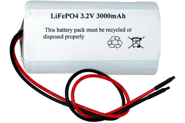 3.2 Volt LiFePO4 Battery Pack with Leads (3000 mAh)