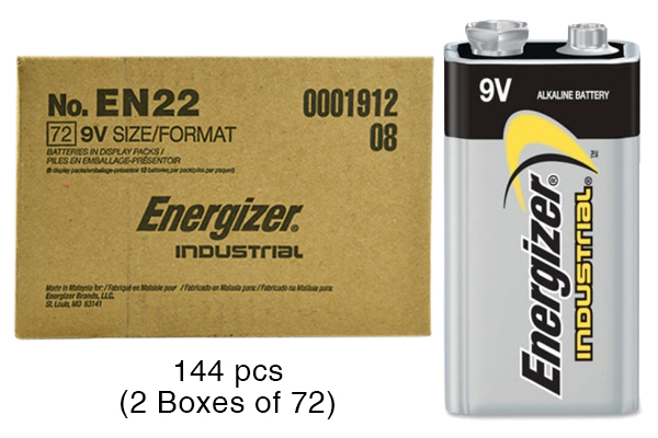 144 x 9 Volt Energizer Industrial Alkaline Batteries (EN22)