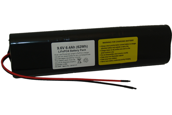 9.6 Volt LiFePO4 Battery Pack with Leads (6400 mAh)