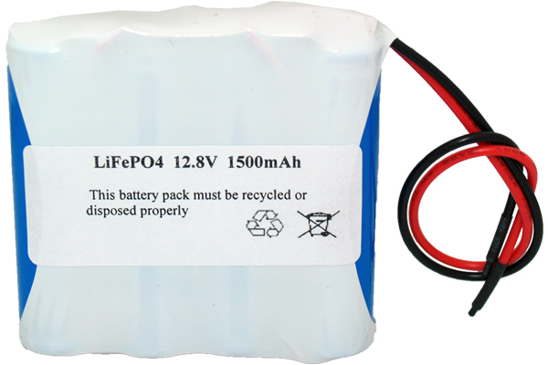 12.8 Volt LiFePO4 Battery Pack with Leads (1500 mAh)