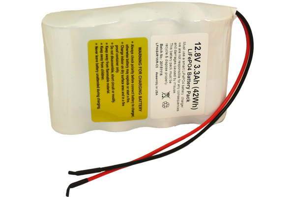 12.8 Volt LiFePO4 Battery Pack with Leads (3300 mAh)