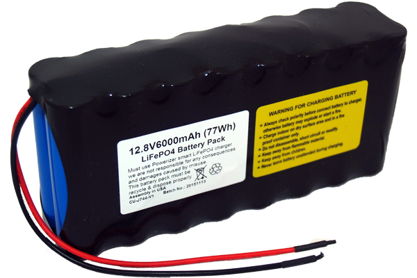 12.8 Volt LiFePO4 Battery Pack with Leads (6000 mAh)
