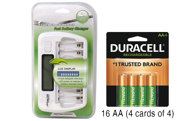 8 Bay AA / AAA LCD Battery Charger + 16 AA 2500 mAh Duracell NiMH Batteries