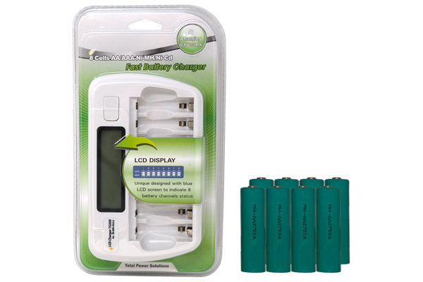 8 Bay AA / AAA LCD Battery Charger + 8 AA 2700 mAh NiMH Batteries