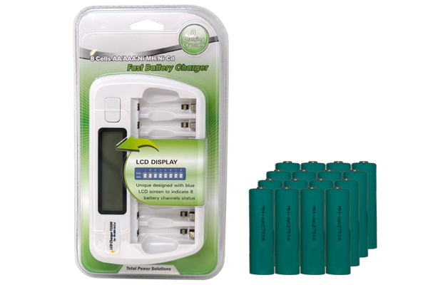 8 Bay AA / AAA LCD Battery Charger + 16 AA 2700 mAh NiMH Batteries