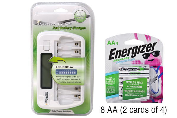 8 Bay AA / AAA LCD Battery Charger + 8 AA 2300 mAh Energizer NiMH Batteries