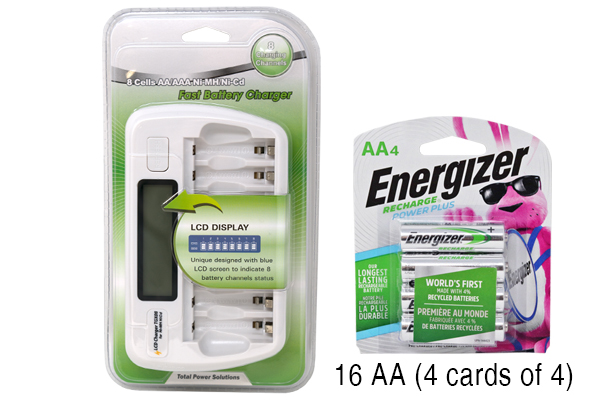 8 Bay AA / AAA LCD Battery Charger + 16 AA 2300 mAh Energizer NiMH Batteries