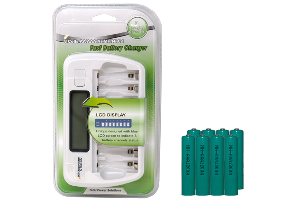 8 Bay AA / AAA LCD Battery Charger + 8 AAA 1200 mAh NiMH Batteries