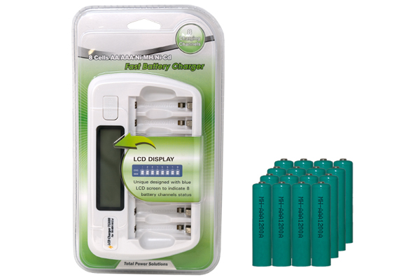 8 Bay AA / AAA LCD Battery Charger + 16 AAA 1200 mAh NiMH Batteries