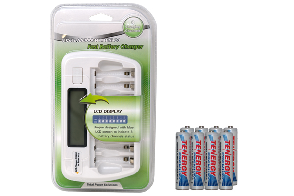 8 Bay AA / AAA LCD Battery Charger + 8 AAA 1000 mAh Tenergy NiMH Batteries