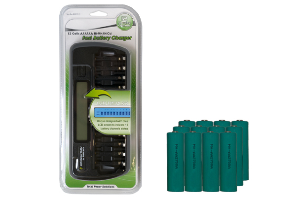 12 Bay AA / AAA LCD Battery Charger + 12 AA 2700 mAh NiMH Batteries