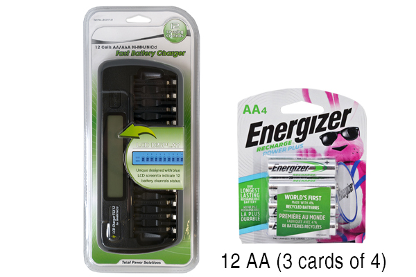 12 Bay AA / AAA LCD Battery Charger + 12 AA 2300 mAh Energizer NiMH Batteries