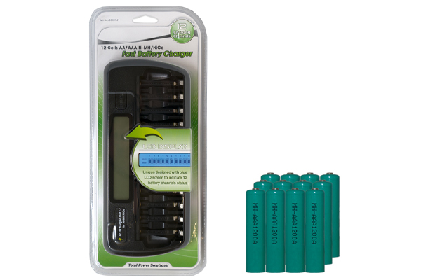 12 Bay AA / AAA LCD Battery Charger + 12 AAA 1200 mAh NiMH Batteries
