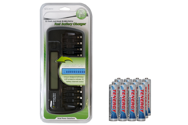 12 Bay AA / AAA LCD Battery Charger + 12 AAA 1000 mAh Tenergy NiMH Batteries