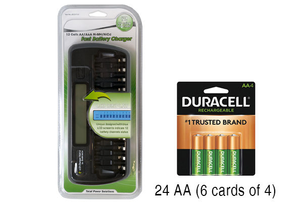 12 Bay AA / AAA LCD Battery Charger + 24 AA 2500 mAh Duracell NiMH Batteries