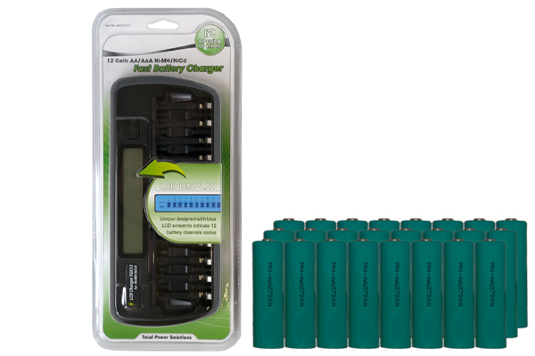 12 Bay AA / AAA LCD Battery Charger + 24 AA 2700 mAh NiMH Batteries