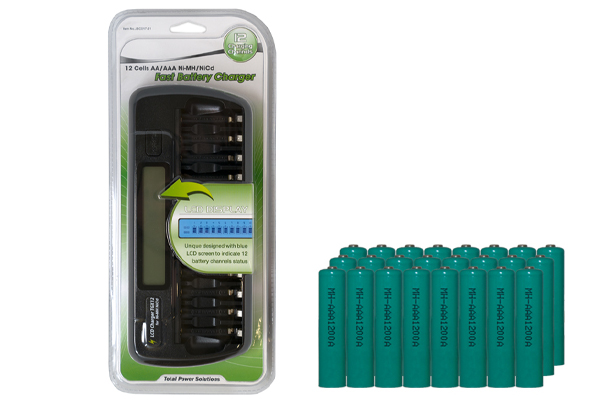12 Bay AA / AAA LCD Battery Charger + 24 AAA 1200 mAh NiMH Batteries