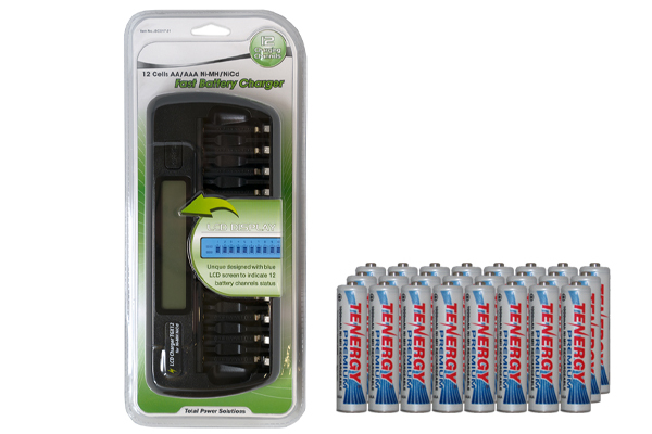 12 Bay AA / AAA LCD Battery Charger + 24 AAA 1000 mAh Tenergy NiMH Batteries