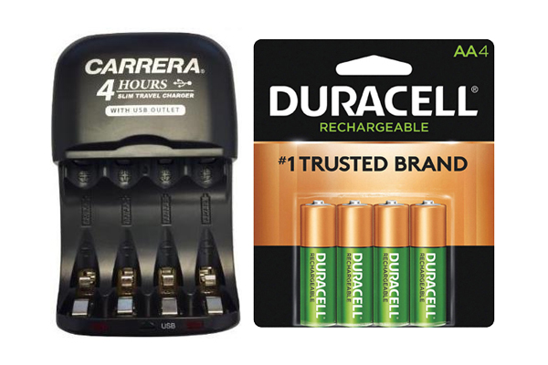 AA / AAA NiMH Smart Slim Travel Charger with USB Plug & 4 x AA Duracell NiMH 2500 mAh Batteries