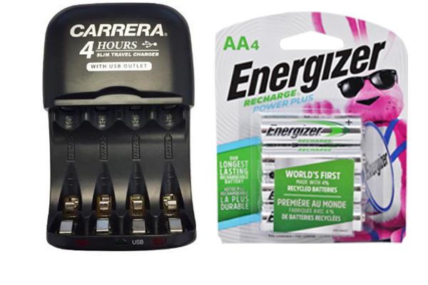 AA / AAA NiMH Smart Slim Travel Charger with USB Plug & 4 x AA Energizer NiMH 2300 mAh Batteries