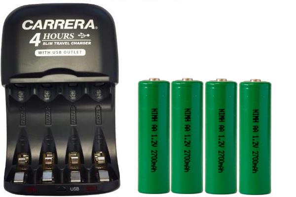 AA / AAA NiMH Smart Slim Travel Charger with USB Plug & 4 x AA NiMH 2700 mAh Batteries