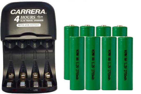 AA / AAA NiMH Smart Slim Travel Charger with USB Plug & 8 x AA NiMH 2700 mAh Batteries