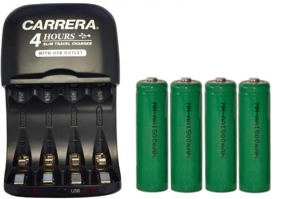 AA / AAA NiMH Smart Slim Travel Charger with USB Plug & 4 x AA NiMH 1500 mAh Batteries