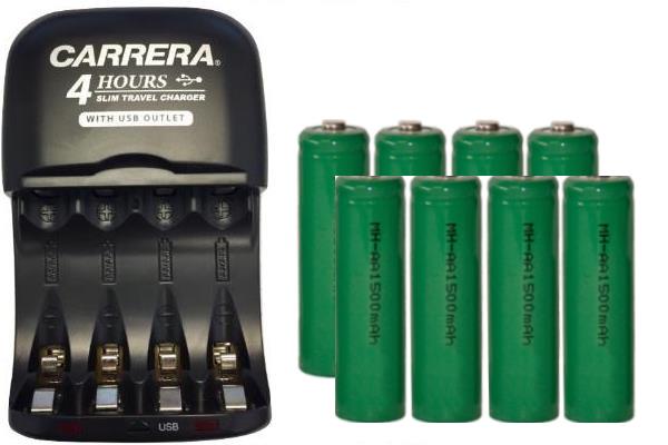 AA / AAA NiMH Smart Slim Travel Charger with USB Plug & 8 x AA NiMH 1500 mAh Batteries