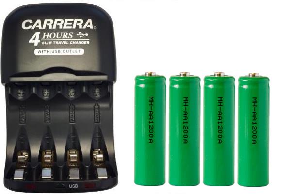 AA / AAA NiMH Smart Slim Travel Charger with USB Plug & 4 x AA NiMH 1200 mAh Batteries