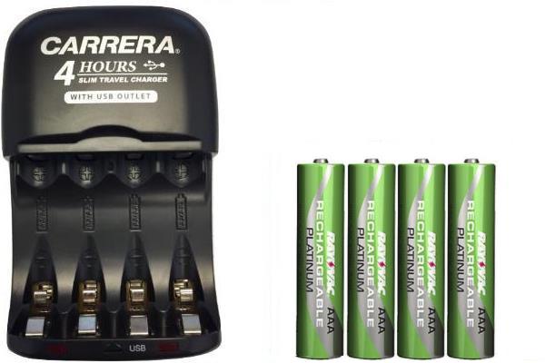 AA / AAA NiMH Smart Slim Travel Charger with USB Plug & 4 x AAA Rayovac NiMH 750 mAh Batteries
