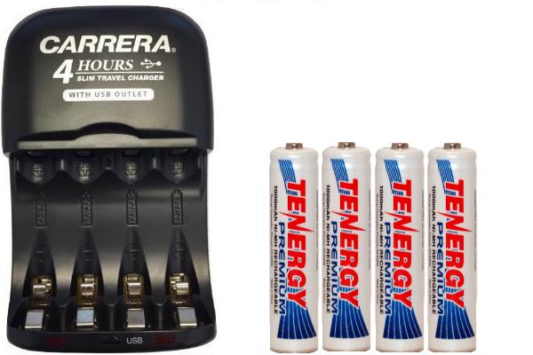 AA / AAA NiMH Smart Slim Travel Charger with USB Plug & 4 x AAA Tenergy NiMH 1000 mAh Batteries