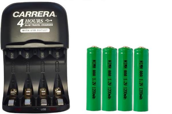 AA / AAA NiMH Smart Slim Travel Charger with USB Plug & 4 x AAA NiMH 1200 mAh Batteries