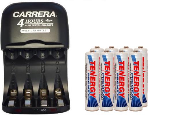 AA / AAA NiMH Smart Slim Travel Charger with USB Plug & 8 x AAA Tenergy NiMH 1000 mAh Batteries
