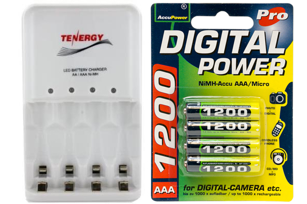 4 Bay AA / AAA LED Smart Battery Charger & 4 x AAA Accupower NiMH 1200 mAh Batteries