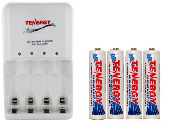 4 Bay AA / AAA LED Smart Battery Charger & 4 x AAA Tenergy NiMH 1000 mAh Batteries