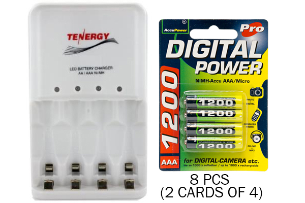 4 Bay AA / AAA LED Smart Battery Charger & 8 x AAA Accupower NiMH 1200 mAh Batteries