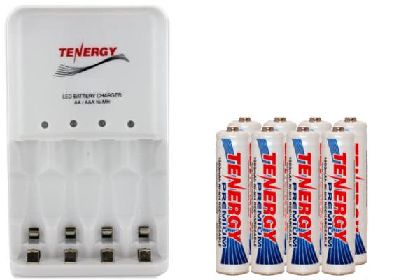 4 Bay AA / AAA LED Smart Battery Charger & 8 x AAA Tenergy NiMH 1000 mAh Batteries