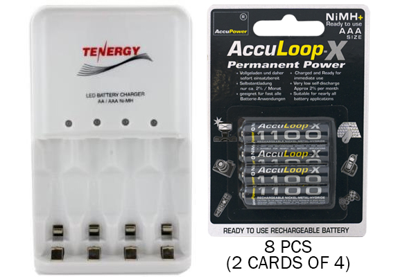 4 Bay AA / AAA LED Smart Battery Charger & 8 x AAA Acculoop-X NiMH 1100 mAh Batteries