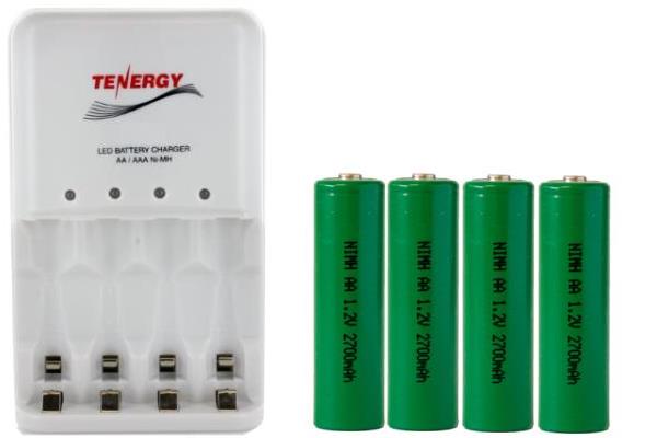 4 Bay AA / AAA LED Smart Battery Charger + 4 AA 2700 mAh NiMH Batteries