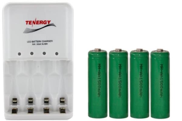 4 Bay AA / AAA LED Smart Battery Charger + 4 AA 1500 mAh NiMH Batteries