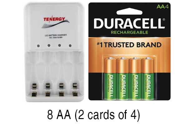 4 Bay AA / AAA LED Smart Battery Charger + 8 AA Duracell 2500 mAh NiMH (DX1500) Batteries