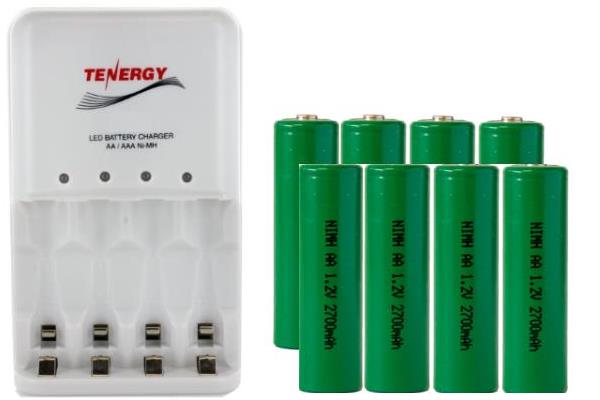 4 Bay AA / AAA LED Smart Battery Charger + 8 AA 2700 mAh NiMH Batteries