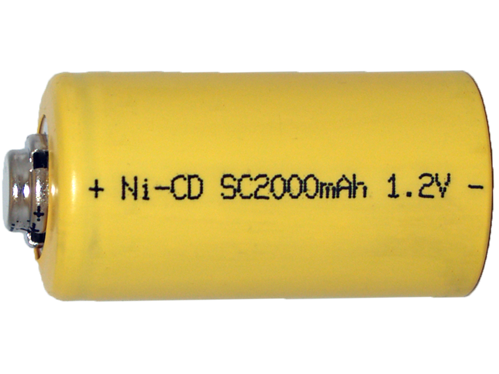 Sub C NiCd Battery (2000 mAh) - Button Top
