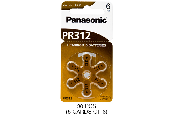 30 x Size PR312 Panasonic Hearing Aid Batteries (PR41)