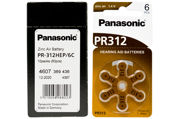 60 x Size PR312 Panasonic Hearing Aid Batteries (PR41)