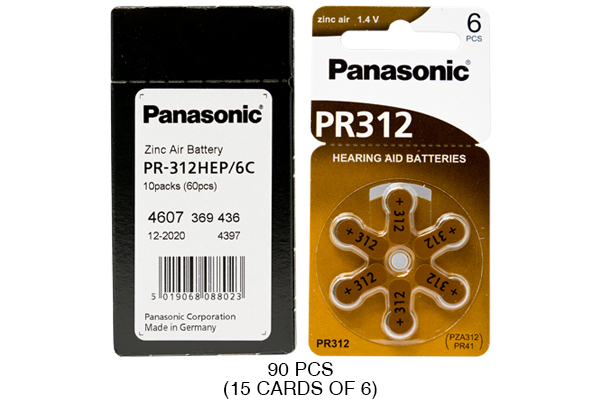90 x Size PR312 Panasonic Hearing Aid Batteries (PR41)